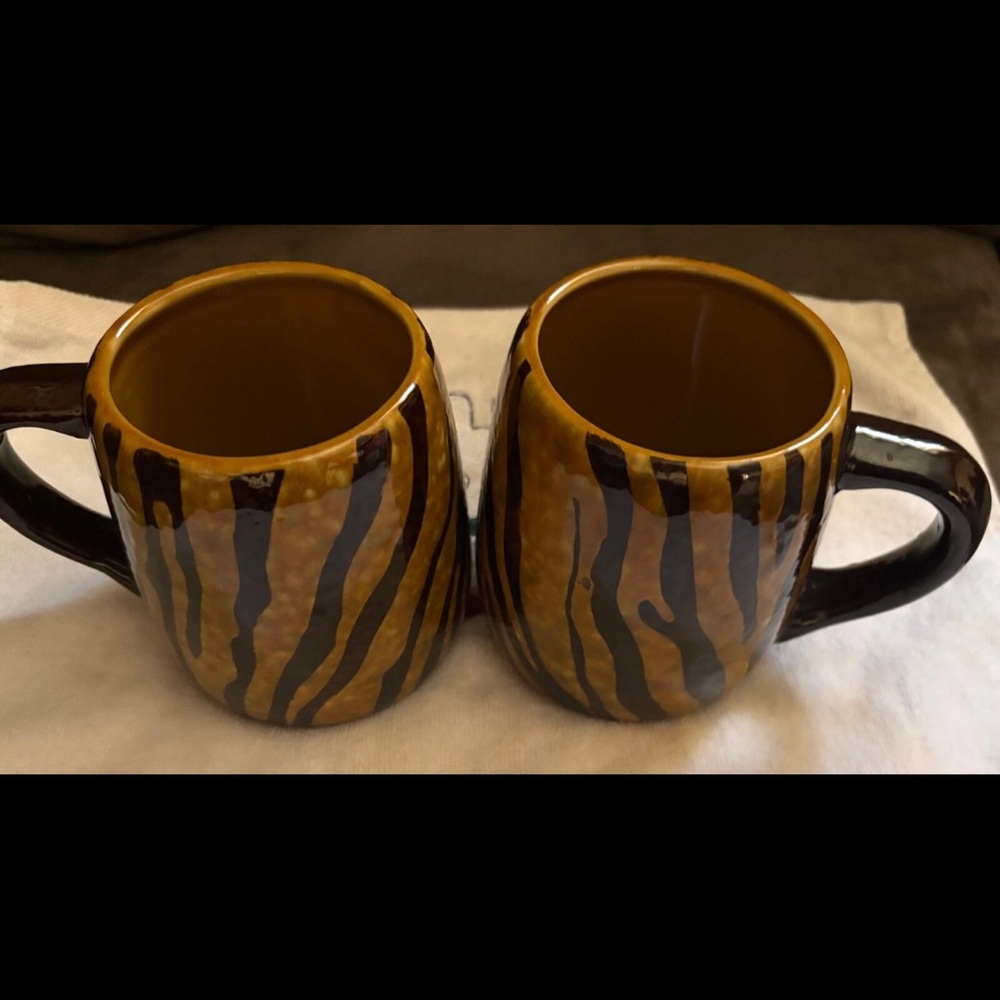 2 Dario Farrucci Ceramic Zebra Print 12oz COFFEE MUGS CUPS